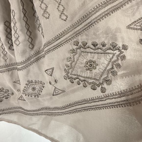 Cecico Embroidered Sheer Peasant Tank Top Flowy Shirt Womens SIZE LARGE Gray - Picture 6 of 11
